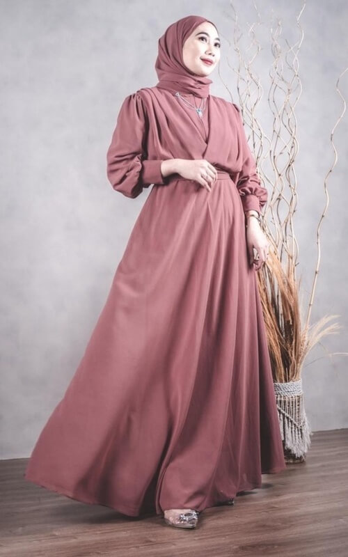 Model Dress Lengan Balon V-Neck