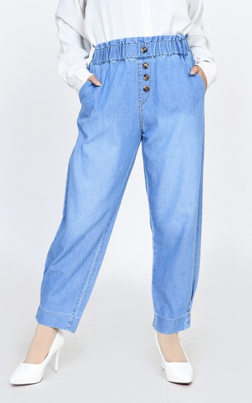 Denim Baggy Pants Aksen Kancing