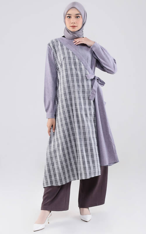 Long Tunik Polos Kombinasi Motif