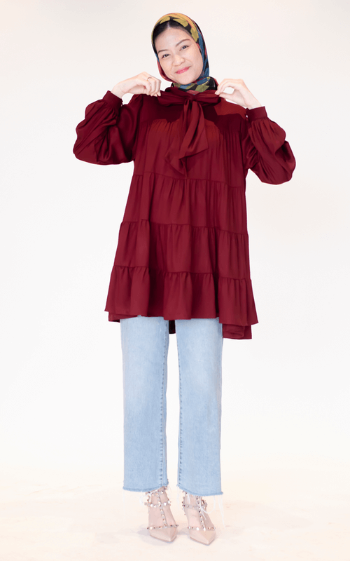 Tunik Maroon Full Ruffle