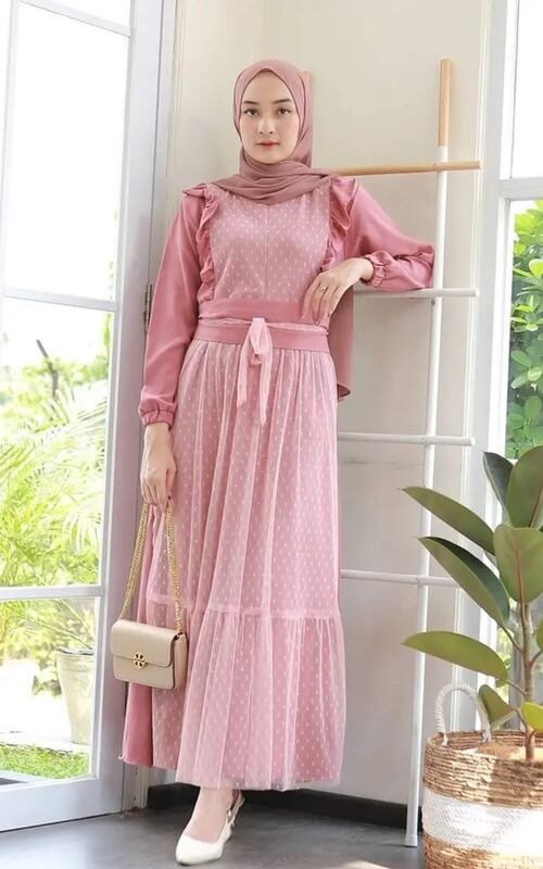 Dress Pink Polkadot dengan Pita Depan