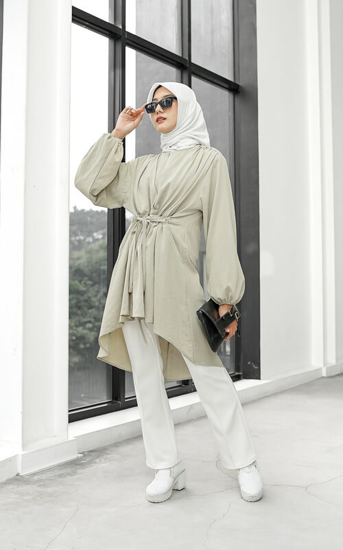 OOTD Sage Green Hijab Putih