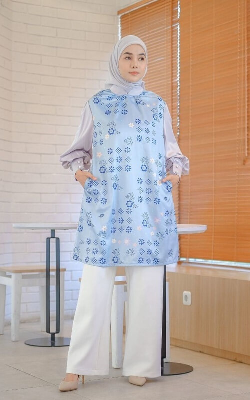 Baju Biru Muda Kombinasi Silver