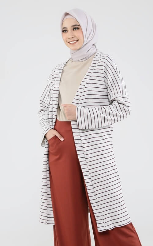 Long Cardigan Motif Garis