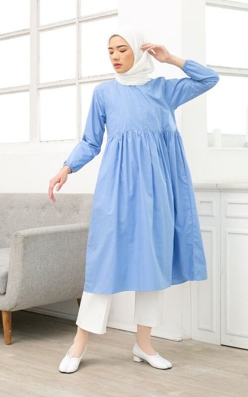 Tunik Panjang Biru Polos