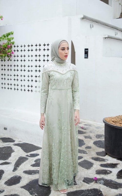 Dress Brokat Model Kemben Sage Green