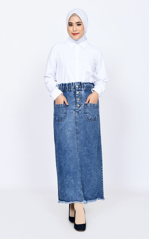 Rok Denim Pensil dengan Saku