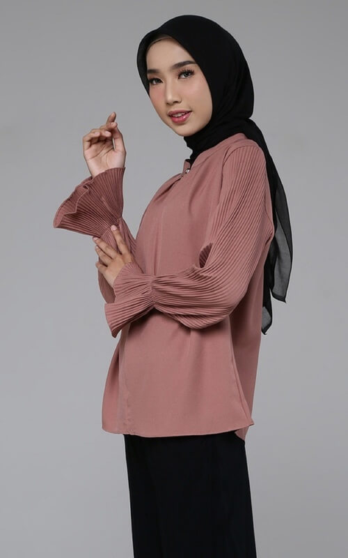 Blouse Lengan Plisket Earth Tone