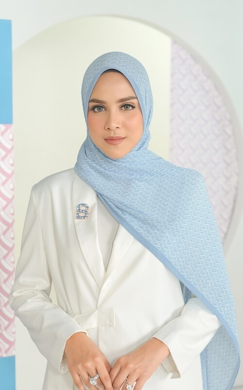 Pashmina Motif Biru Muda