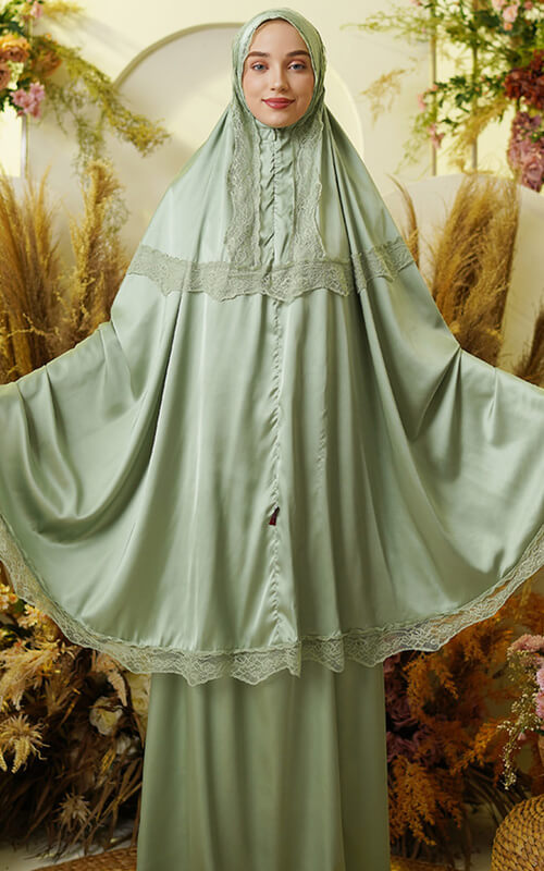 Mukena Kombinasi Renda Warna Sage Green