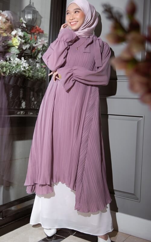 Tunik Plisket Warna Ungu Lilac