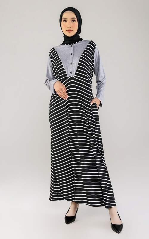 Gamis Motif Kombinasi Polos