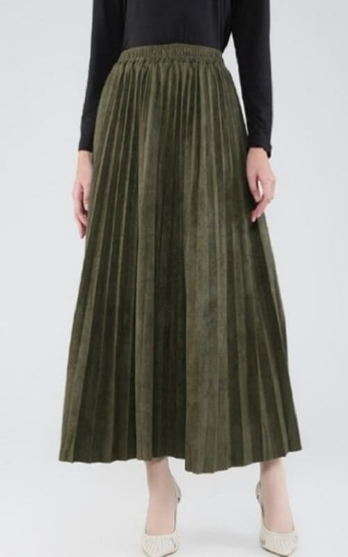 Rok Plisket Warna Olive