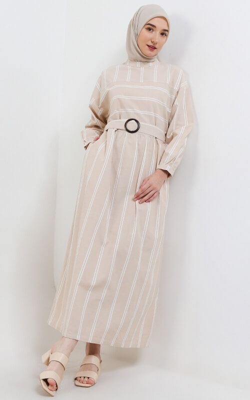 Gamis Garis Warna Kalem