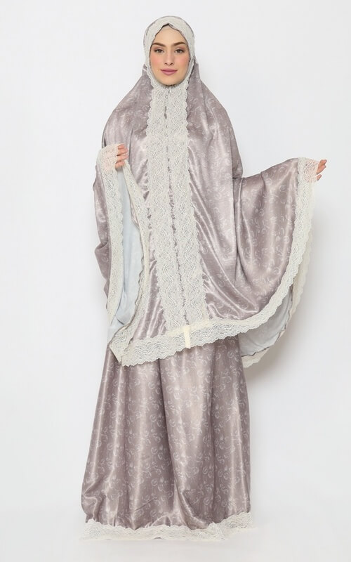 Mukena Silk Abu-abu Brokat