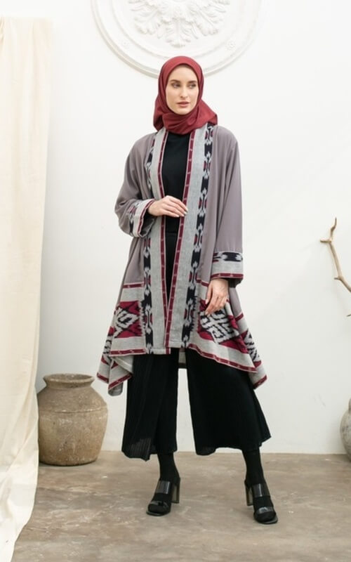 Cardigan Panjang Motif Tenun