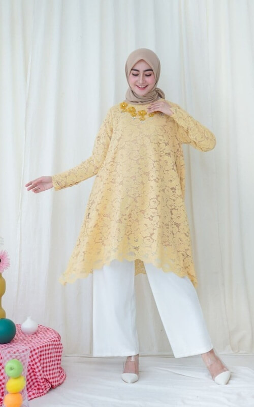 Tunik Kuning Bahan Brokat