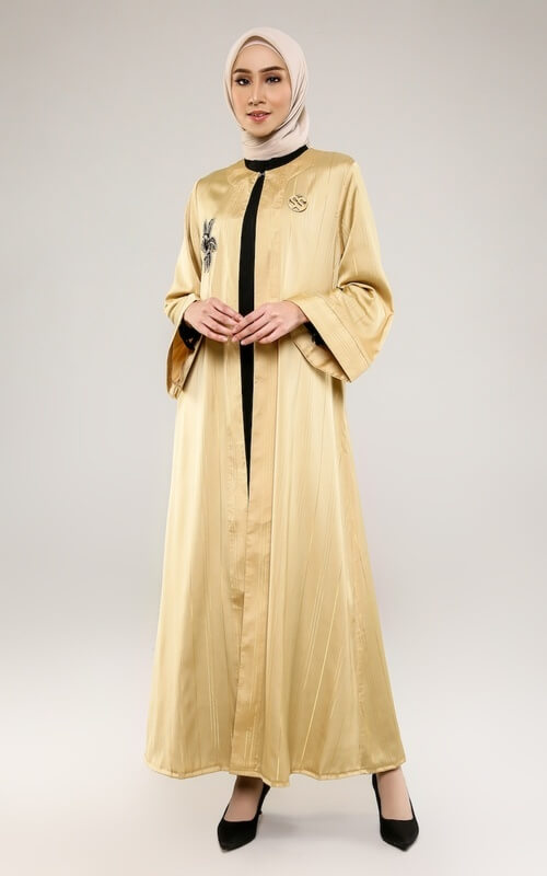 Dress Kuning Kombinasi Hitam Model Abaya