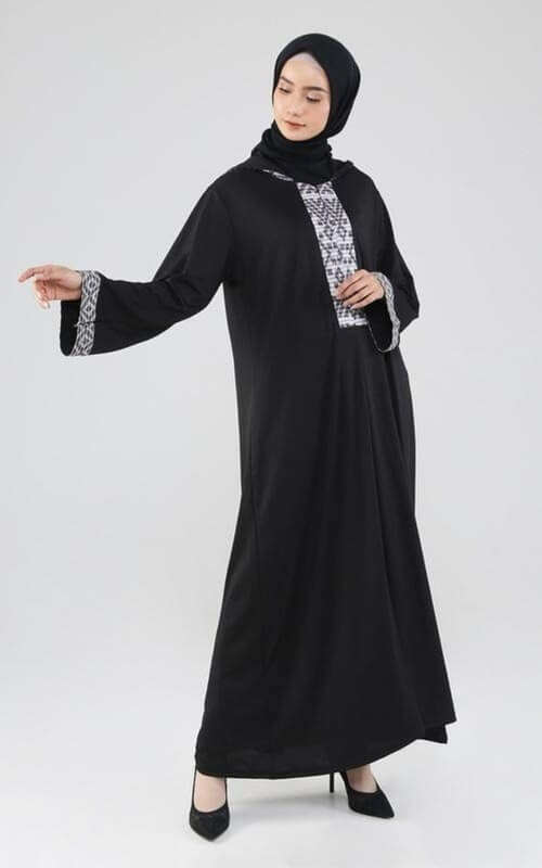 Gamis Hitam Tenun Putih