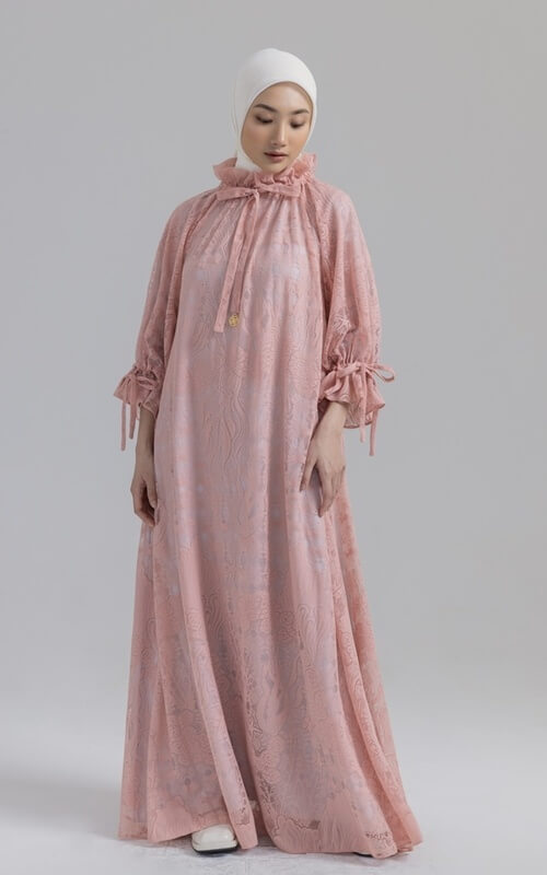 Gamis Pink Bahan Brokat