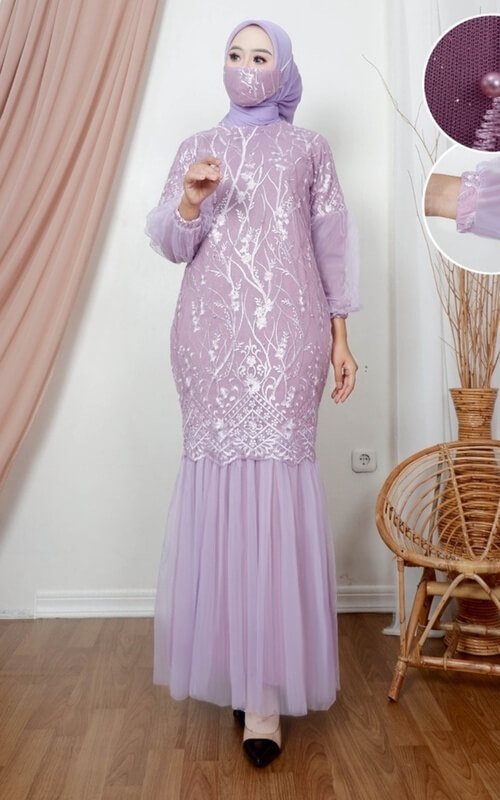 Dress Ungu Brokat Dengan Bawahan Tile