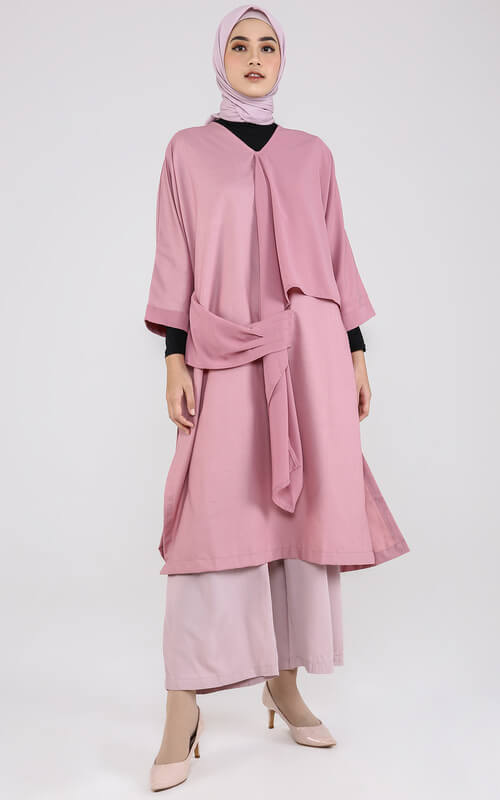 Tunik Pink Aksen Tali Panjang