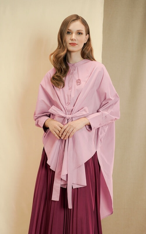 Baju Pink Lengan Panjang Aksen Pita