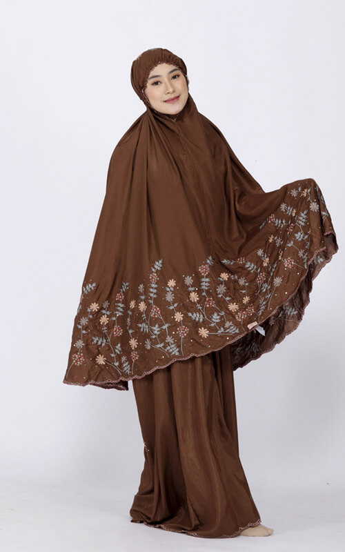 Mukena Coklat Bordir Penuh Warna