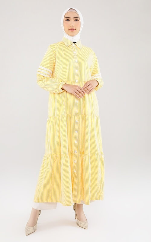 Dress Kuning Berkerah dan Kancing