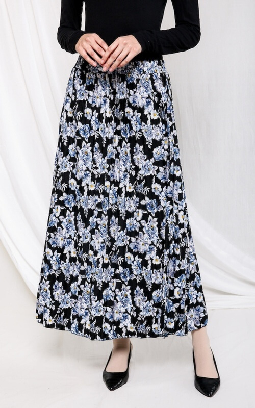 Rok Hitam Biru Motif Floral