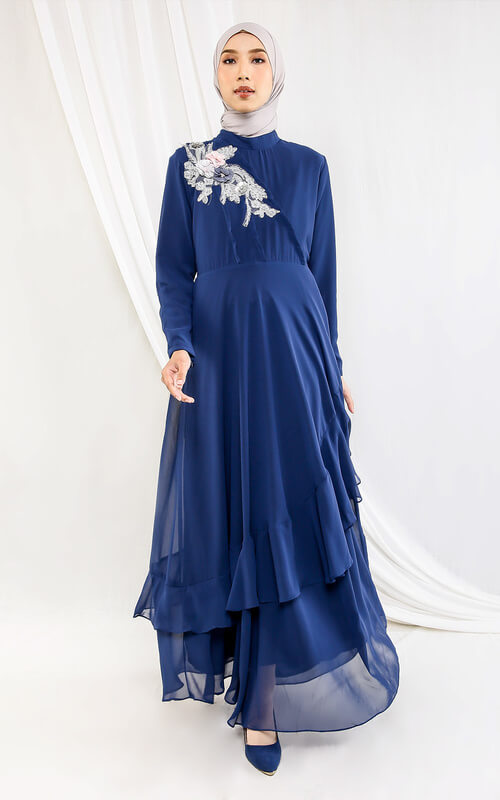 Dress Royal Blue Aksen Bordir