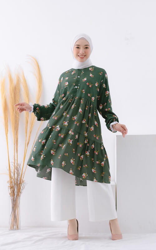 Tunik Floral Hijau Tua