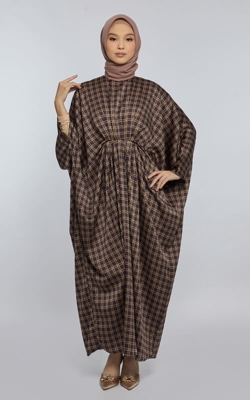 Kaftan Dark Brown Motif Kotak