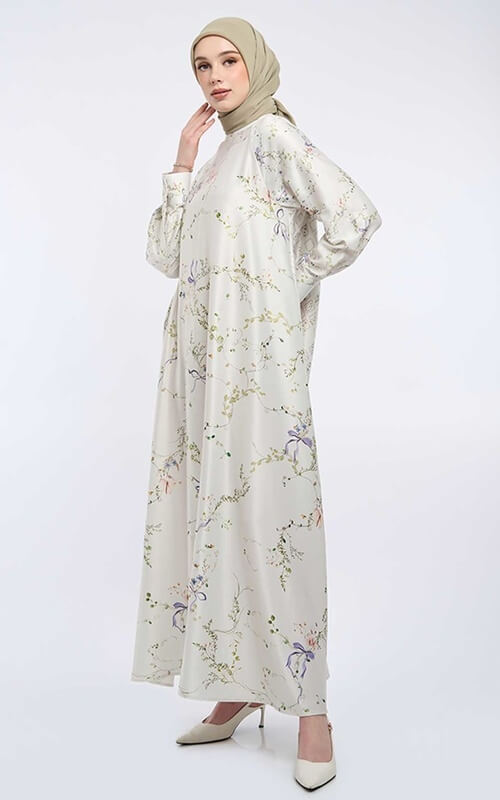 Gamis Putih Motif Daun