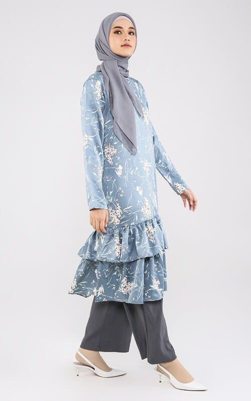 Tunik Biru Motif Putih