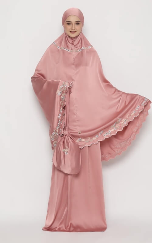 Mukena Silk Pink Motif Bunga