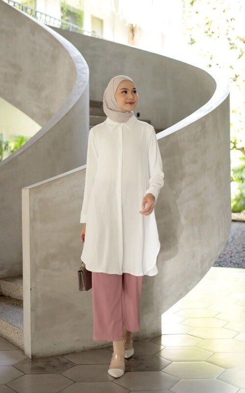 Long Tunik dan Celana Pink