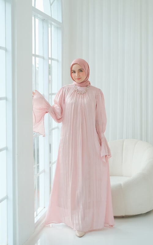 Dress Pink Soft Lengan Lebar