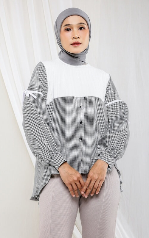 Blouse Kotak Kombinasi Polos