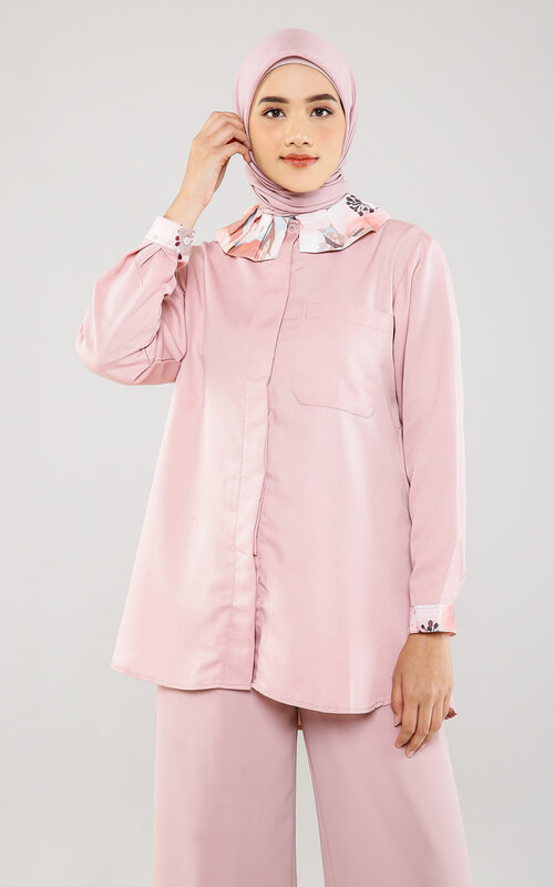 Atasan Dusty Pink Kerah Motif