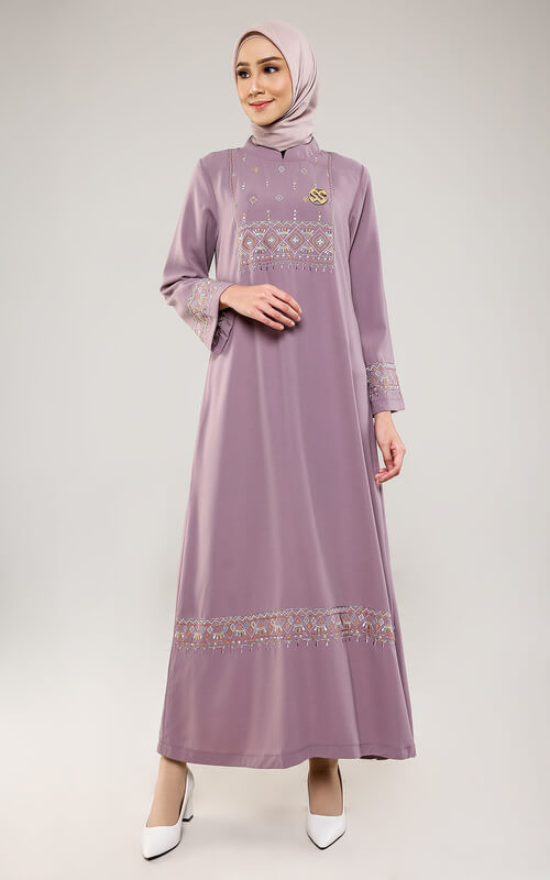 Dress Ungu Aksen Bordir