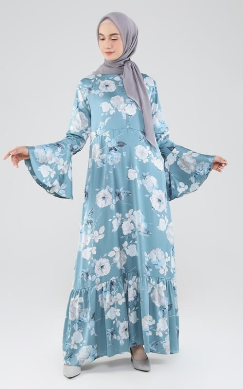 Dress Motif Bunga Bell Sleeves