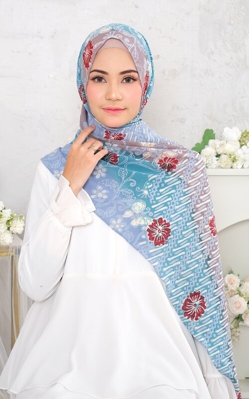 Pashmina Warna Biru Motif Batik Parang