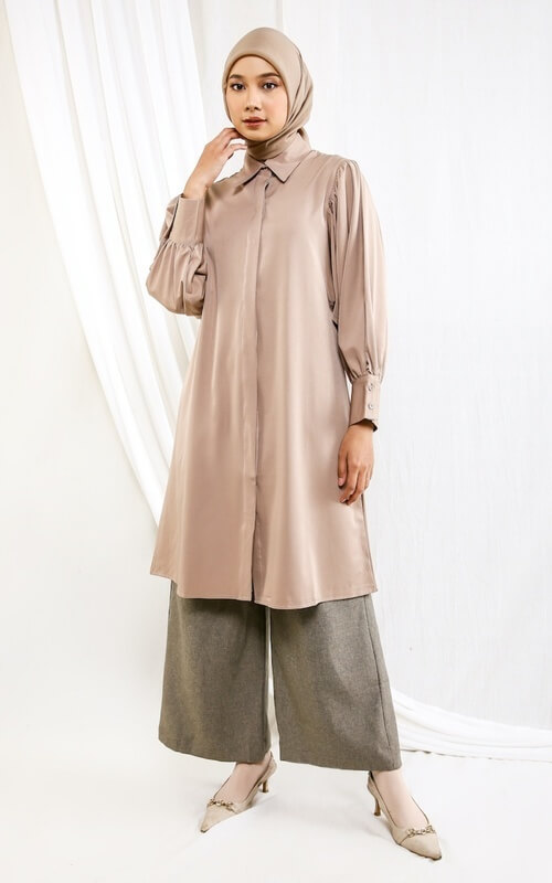 Tunik Polos Warna Beige Desain Klasik