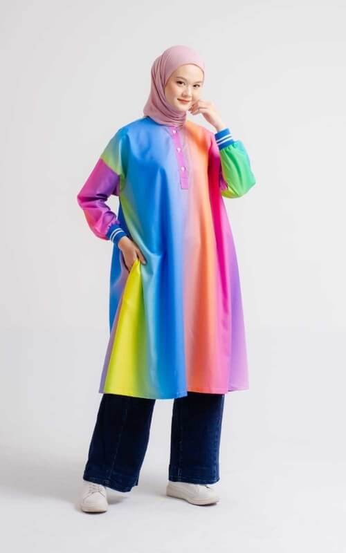 Tunik Motif Gradasi Pelangi