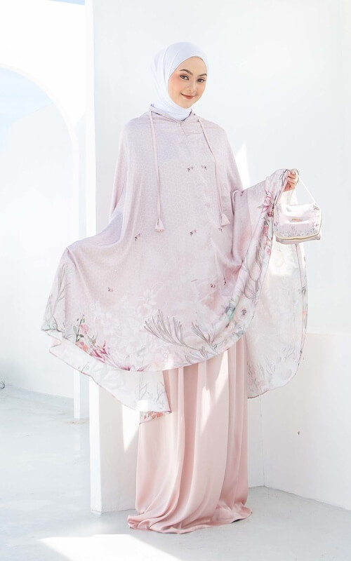 Mukena 2in1 Warna Blush Pink Motif Bunga