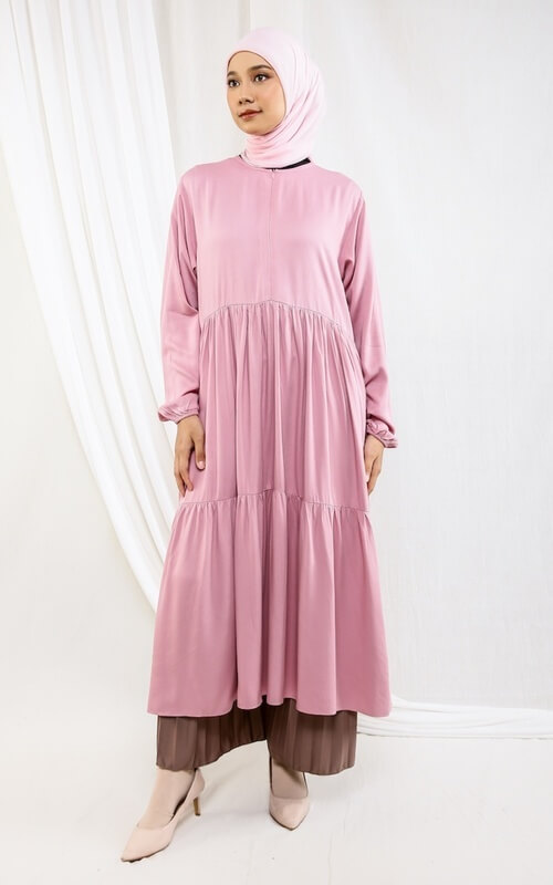 Tunik Pink Pastel dengan Potongan Empire