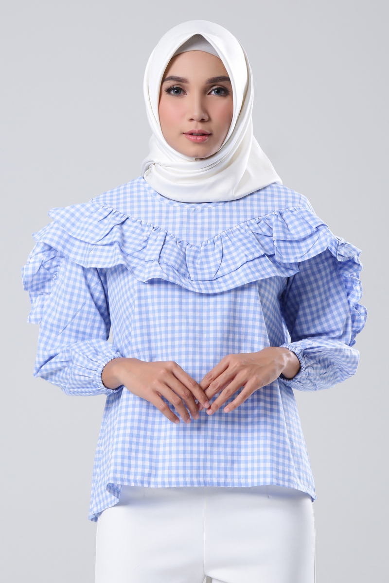 Padu Padan Atasan Motif Kotak-Kotak - Ruffle Blouse