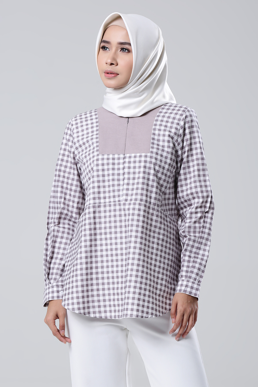 Padu Padan Atasan Motif Kotak-Kotak - Baby Doll Blouse