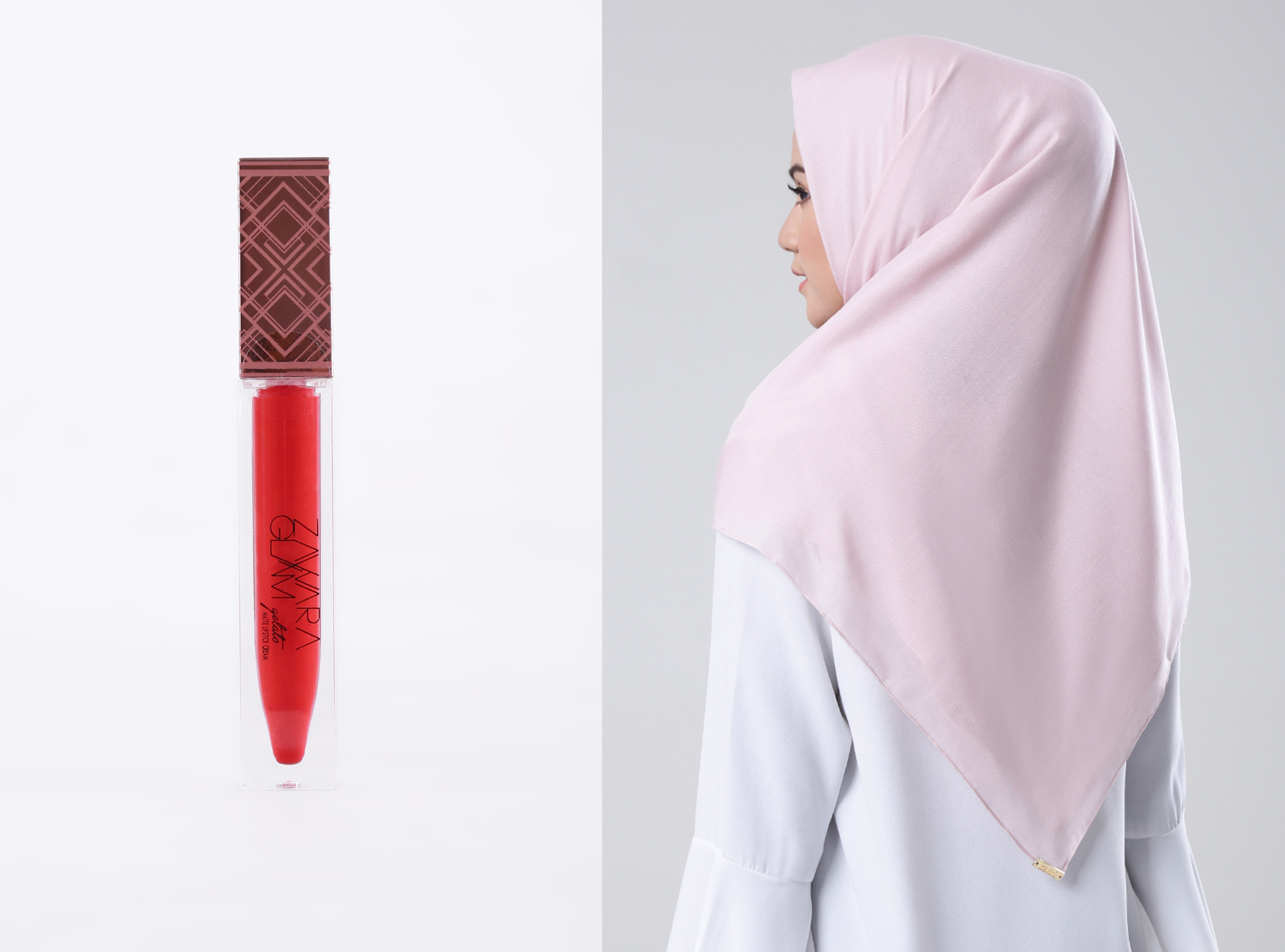 Jilbab yang Cocok Untuk Lipstik Merah - Jilbab Pink